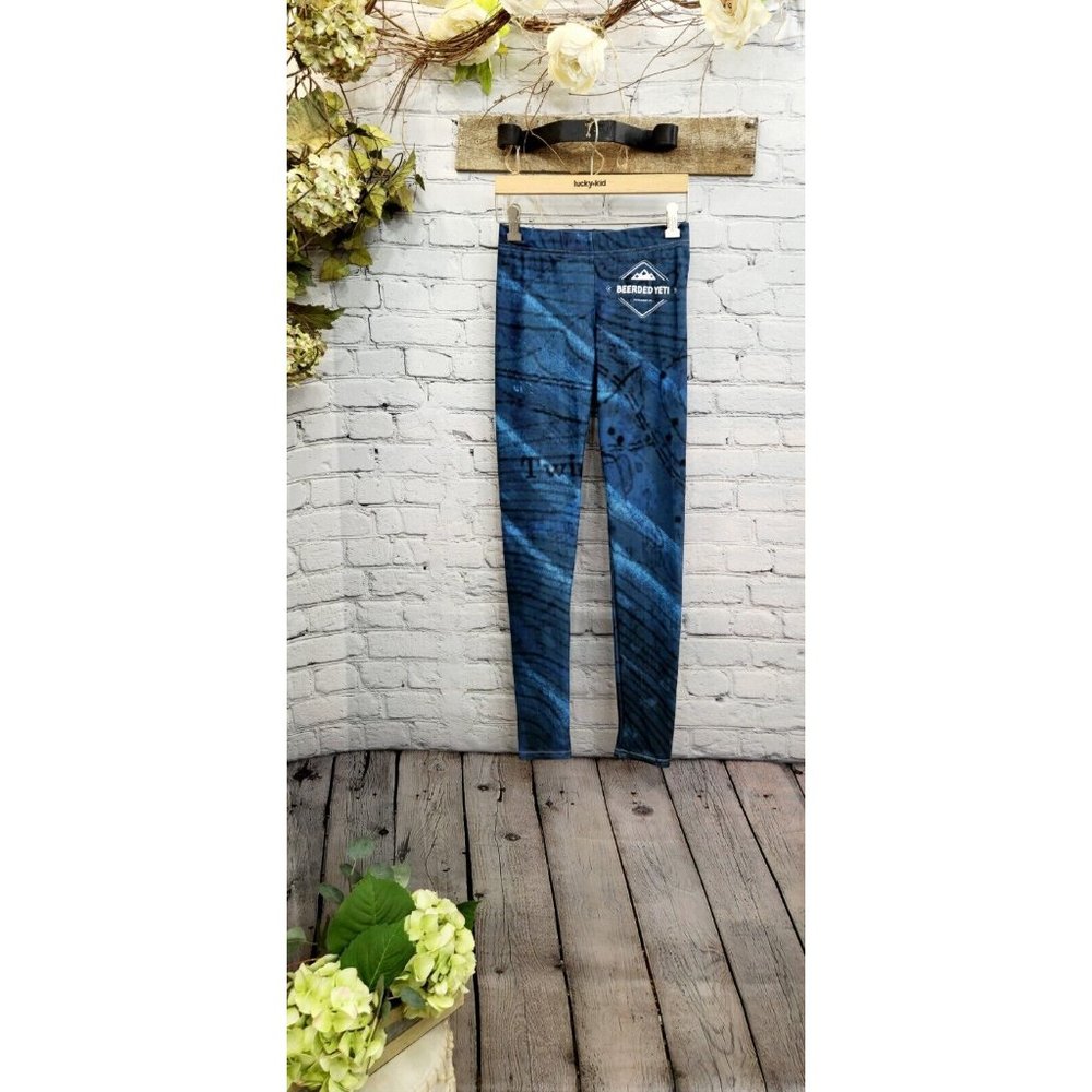 Beerded Yeti Yoga Leggings Blue Sz Small